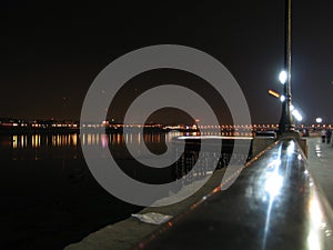 Huang Ho River embankment at night.