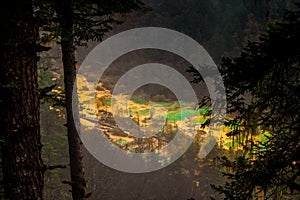 Huanglong National Park , Yellow Dragon during autumn afternoon in Ngawa Tibetan and Qiang in Sichuan , China : 18 October 2023