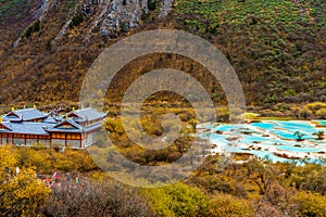 Huanglong National Park , Yellow Dragon during autumn afternoon in Ngawa Tibetan and Qiang in Sichuan , China : 18 October 2023