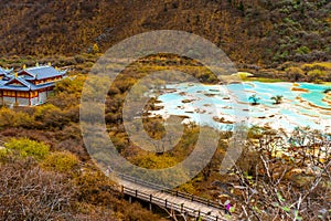 Huanglong National Park , Yellow Dragon during autumn afternoon in Ngawa Tibetan and Qiang in Sichuan , China : 18 October 2023