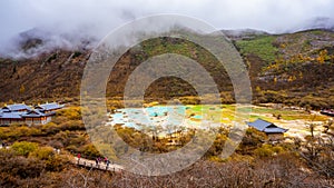 Huanglong National Park , Yellow Dragon during autumn afternoon in Ngawa Tibetan and Qiang in Sichuan , China : 18 October 2023