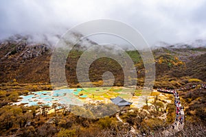 Huanglong National Park , Yellow Dragon during autumn afternoon in Ngawa Tibetan and Qiang in Sichuan , China : 18 October 2023