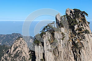 Huangshan mountain top with blurry background