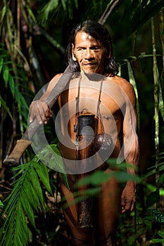 Huaorani Indigenous Hunter In Amazon Basin