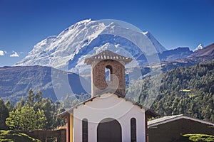 Huascaran Mountain and Yungay in Cordillera Blanca, snowcapped Andes, Ancash, Peru