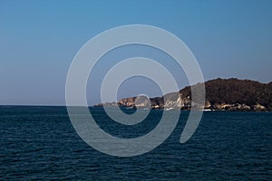 Huatulco bay with blue ocean