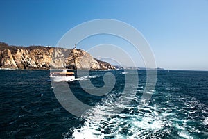 Huatulco bay with blue ocean