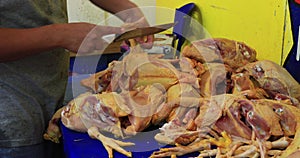 Huatulco city Mexico cutting raw chicken market 4K