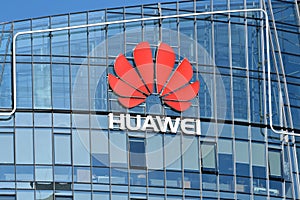 Huawei logo on a building