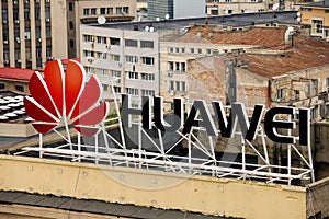 Huawei sign on a building
