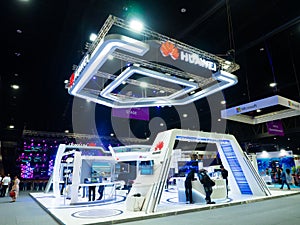 Huawei Technologies Co., Ltd. is a Chinese multinational networking, telecommunications equipment at company Exhibition booth.