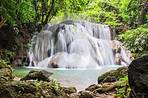 Huay Mae Kamin or Huai Mae Khamin Waterfall at Khuean Srinagarindra National Park or Srinagarind Dam National Park in Kanchanaburi