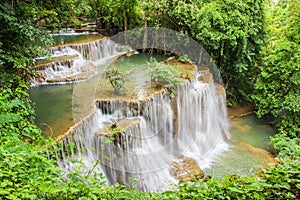 Huay Mae Kamin or Huai Mae Khamin Waterfall at Khuean Srinagarindra National Park or Srinagarind Dam National Park in Kanchanaburi