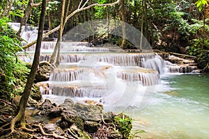 Huay Mae Kamin or Huai Mae Khamin Waterfall at Khuean Srinagarindra National Park or Srinagarind Dam National Park in Kanchanaburi