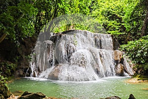 Huay Mae Kamin or Huai Mae Khamin Waterfall at Khuean Srinagarindra National Park or Srinagarind Dam National Park in Kanchanaburi