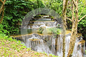 Huay Mae Kamin or Huai Mae Khamin Waterfall at Khuean Srinagarindra National Park or Srinagarind Dam National Park in Kanchanaburi