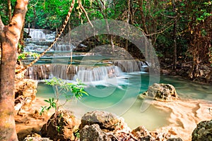 Huay Mae Kamin waterfall at National Park in Thailand