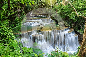 Huay mae khamin waterfall in kanchanaburi province photo