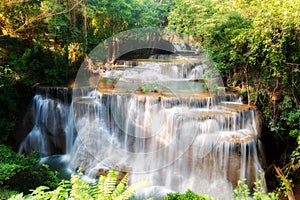 Huay MaeKamin Waterfall is beautiful waterfall in tropical forest, Kanchanaburi province, Thailand