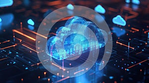 hub 3d rendered style of a dynamic cloud computing hub