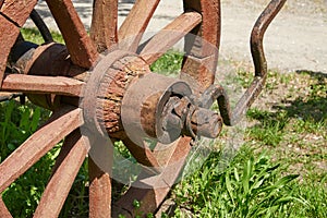 A hub and a fragment of a wooden wheel