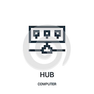 hub icon vector from computer collection. Thin line hub outline icon vector illustration