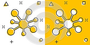 Hub network connection sign icon in comic style. Dna molecule vector cartoon illustration on white isolated background. Atom