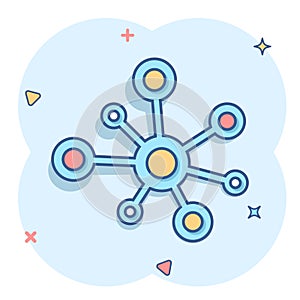 Hub network connection sign icon in comic style. Dna molecule vector cartoon illustration on white isolated background. Atom