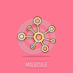 Hub network connection sign icon in comic style. Dna molecule vector cartoon illustration on white isolated background. Atom