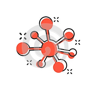 Hub network connection sign icon in comic style. Dna molecule vector cartoon illustration on white isolated background. Atom photo