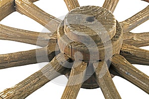 Hub and Spokes of Wooden Weathered Ornamental Wagon Wheel