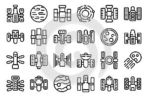 Hubble telescope icons set outline vector. Space globe