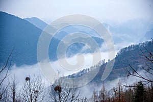 Hubei Badong Dazhiping River Valley sea of â€‹â€‹clouds