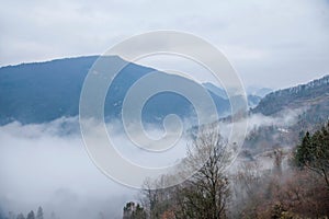 Hubei Badong Dazhiping River Valley sea of â€‹â€‹clouds