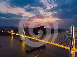 Hubei Yichang city aerial photography sunset and night scenery in summer