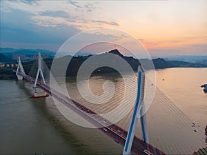 Hubei Yichang city aerial photography sunset and night scenery in summer