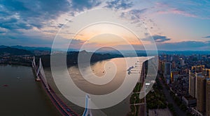 Hubei Yichang city aerial photography sunset and night scenery in summer