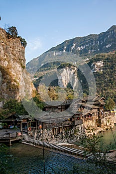 Hubei Yiling Yangtze River Three Gorges Dengying Xia in the `Three Gorges people` stream people