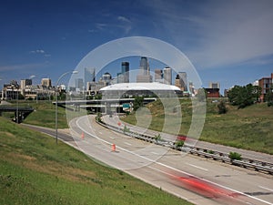 Hubert H. Humphrey Metrodome at day time with movi photo