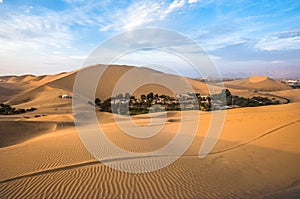 Hucachina oasis in sand dunes near Ica, Peru