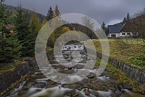 Huciva Desna river after rain morning near Kouty nad Desnou