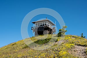 Huckleberry Lookout Tower on summit of peak