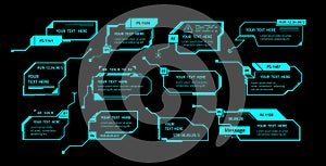 Hud callout. Call box message layout with text template, futuristic technology ui elements, game call out banners