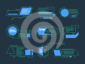 Hud callouts. Future technology frames tech bars boxes vector digital callouts collection