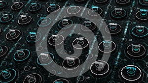 HUD circle interface, Hi tech futuristic display with a processing program. Animation. Digital computer program for