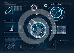 Hud for computer game design. Digital radar screen. Future technology display design.