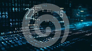 HUD data User Interface. Programming source code abstract background. Cyber technology futuristic data on a screen.