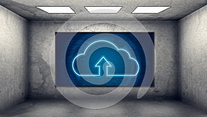 HUD digital display with cloud computing interface in concrete room