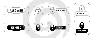 HUD digital futuristic user interface access allowed and denied button set. Account verification entry protect symbol