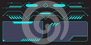 HUD digital futuristic user interface horizontal frame. Sci Fi high tech screen. Cyberpunk game menu touching monitoring